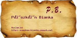 Pászkán Bianka névjegykártya